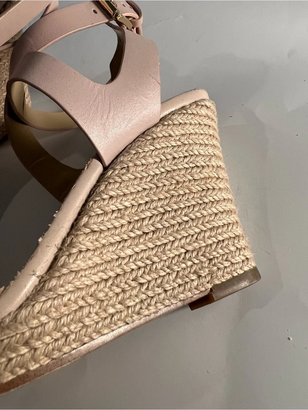 Michael Kors Pale Blush Leather Espadrille Wedges Size 10